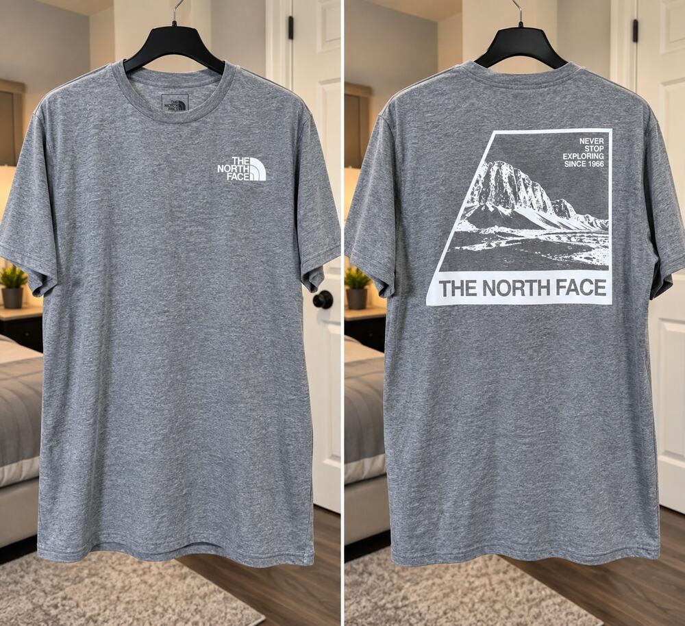The North Face Men Large Gray Never Stop Exploring Graphic T-Shirt Cotton Blend